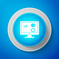 White computer monitor with graph chart icon vector