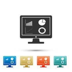 Black computer monitor with graph chart icon vector