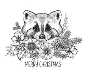 Funny Raccoon Christmas Card Vector Image