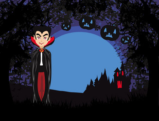 Cartoon vampire with a castle in background Vector Image