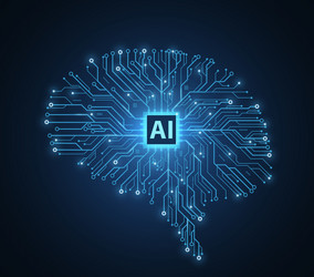brain-shaped circuit board with chip artificial vector image