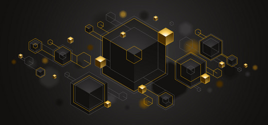 Cubes cluster with golden elements lines and dots vector