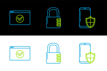 set line smartphone with security shield secure vector image