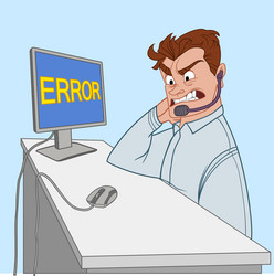 young call canter worker angry at computer error vector image