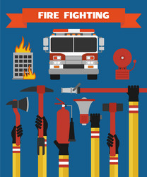 Flat modern design fire fighting concept set Vector Image