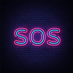 Sos neon text design template vector