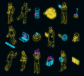 Rush job icons set neon vector