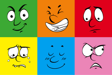 six facial expressions on background colors vector