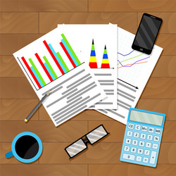 documents with diagram and graph on table vector image