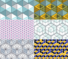 Geometric cubes abstract seamless patterns set 3d vector