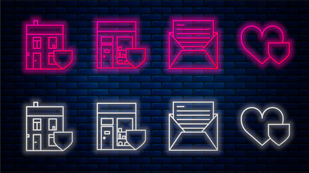 set line shopping building with shield mail and e vector image