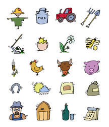 Farm Animal Icon Set - Hand Drawn Vector Image
