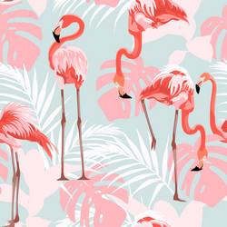 Pink Flamingo Palm Leaf Pattern Vector Image
