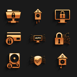 Set computer api interface cyber security retro vector