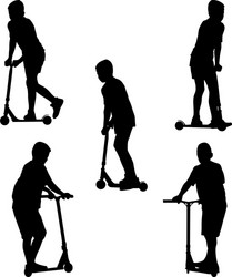 Child Riding Scooter Silhouette Vector Image