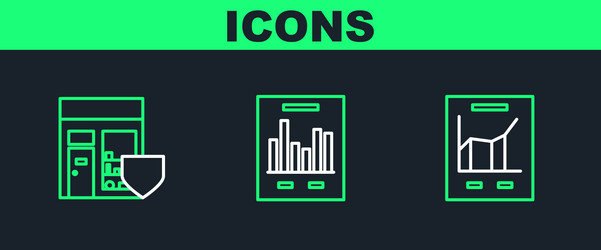 Set line document with graph chart shopping vector