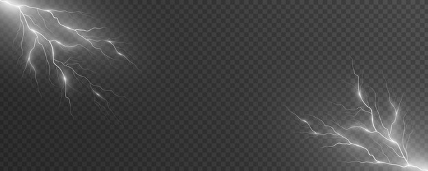 Lightning set isolated on dark transparent Vector Image