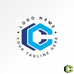 letter initial c cc font shadow gradient hexagon vector image
