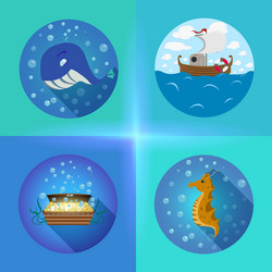 Sea theme flat icons vector