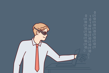 man hacker in mask hiding face reaches out vector image