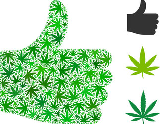 Thumb up mosaic of weed leaves vector