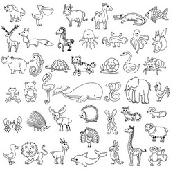 Cute Doodle Animals Vector Image