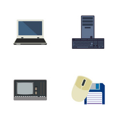 flat icon computer set of notebook processor vector image