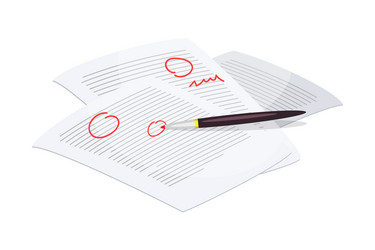 paper page with typed text and red notes on white vector image