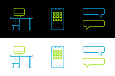 set line speech bubble chat computer monitor vector image