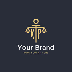 kp initial monogram logo with scale and pillar vector image