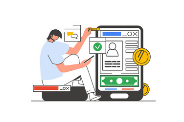 mobile banking outline web concept with character vector image