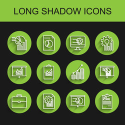 set line briefcase document with graph chart pie vector image
