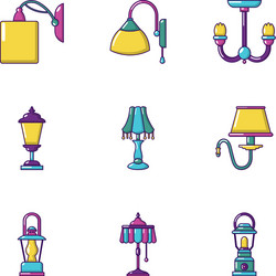 wall lamp icons set cartoon style vector