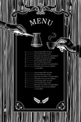 Coffee menu hands with a cup and arabic vector