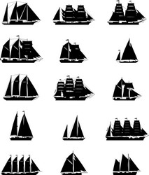 Sailing ship silhouette set Royalty Free Vector Image
