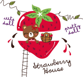 Cute cartoon strawberry house pink vector