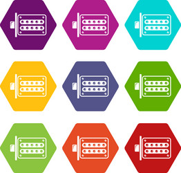 Push button lock icons set 9 vector