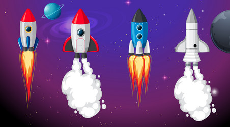 set of different rocket and spaceship in space vector image