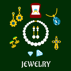 Assorted flat luxury jewelries icons vector