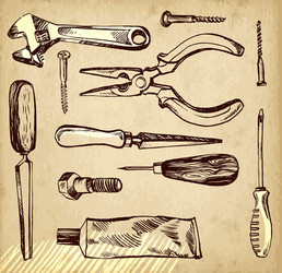 tools scetch set on paper background vector