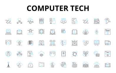 computer tech linear icons set hardware software vector image