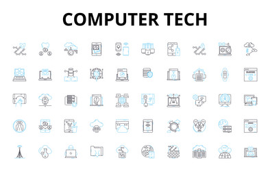 Computer tech linear icons set hardware software vector