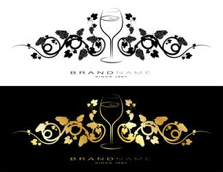 grapevine scroll with crystal wine glass header vector