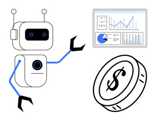 robot analyzing financial data with graphs vector image