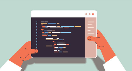web developer hands using tablet pc creating vector image