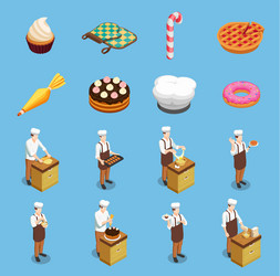 Confectionery chef isometric icons set vector