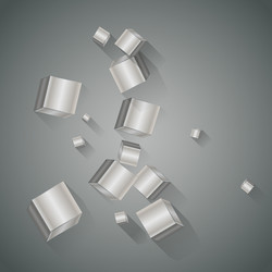 Metal cubes with long shadows on a metallic gray vector