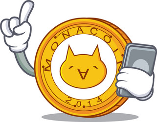 Phone monacoin character cartoon style vector