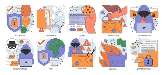 data privacy set cyber or web security database vector image