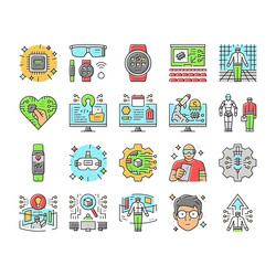 tech enthusiast geek nerd man icons set vector image